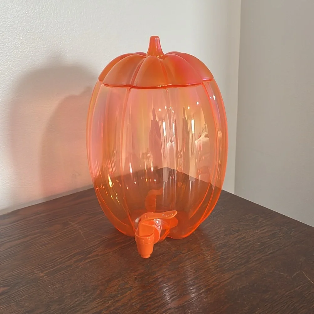 NWT- Iridescent Orange- Fall Pumpkin Shaped Cold Drink Dispenser 196floz